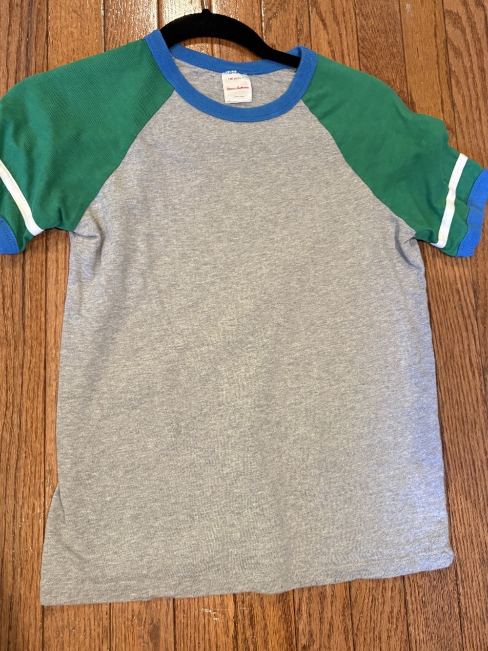Hanna Andersson Gray Green Blue Raglan Ringer Tee Kids US 10